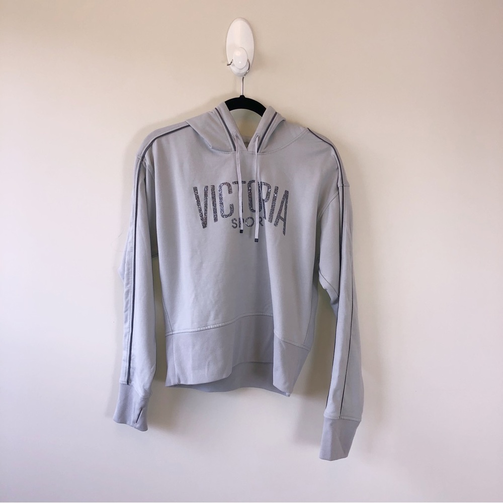 Victoria’s Secret Sport Women’s Light Gray Cropped Hoodie Shimmer Logo Medium